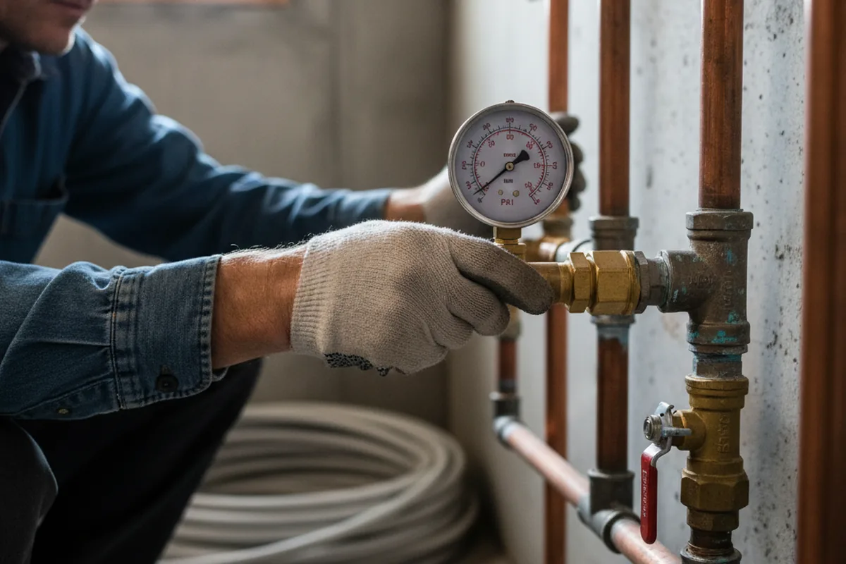 Pressure testing a repaired line during Water Line Repair in Alpharetta